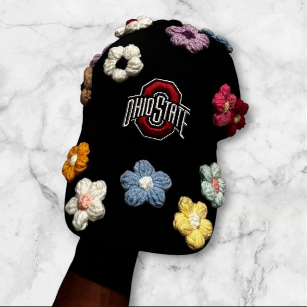 Ohio State Black Cap with Colorful Floral Accents